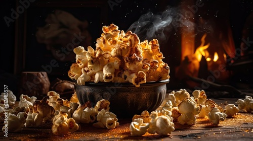 Closeup Popcorn in a bowl with a blurred background