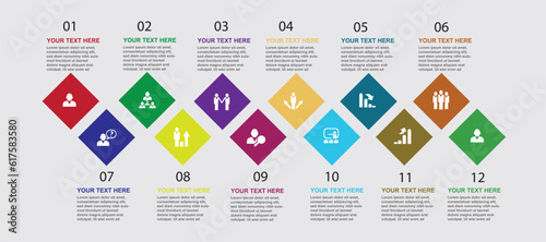 12 Months Infographics for business concept.Timeline or infographics with twelve parts.vector illustration