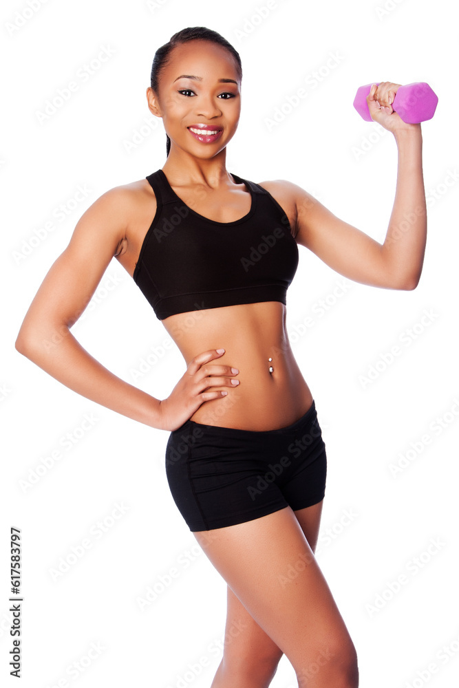 Beautiful healthy happy smiling black asian woman with dumbbell weight workout and toned body. Beautiful healthy happy smiling black asian woman with dumbbell weight workout and toned body.