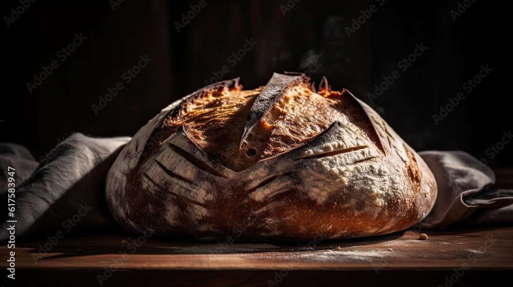 San Francisco Sourdough Bread on a wooden table with a blurred background
