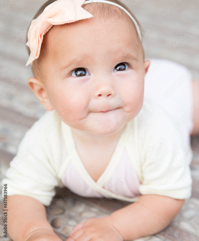 Baby girl outside. Selective focus on her eyes. Baby girl outside. Selective focus on her eyes.