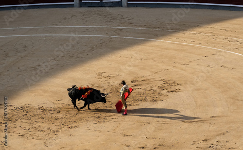 bullfight during sunset in famous Plaza de Toros Las Ventas, Madrid Spain