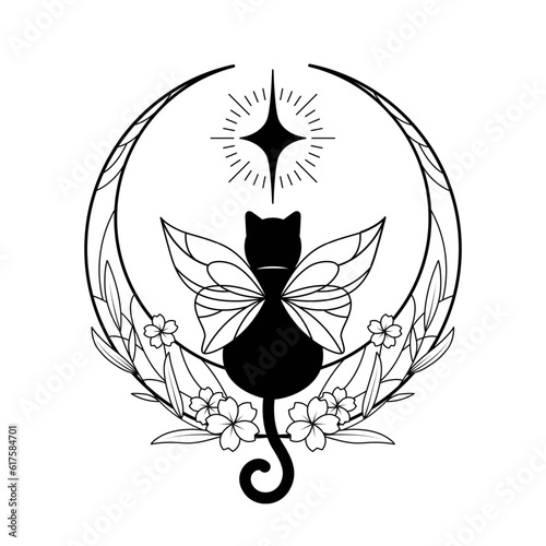 monochrome magical black cat logo design