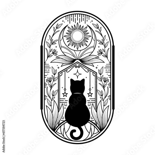 monochrome magical black cat logo design