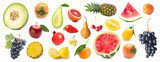 Set of juicy fruits and berries on white background