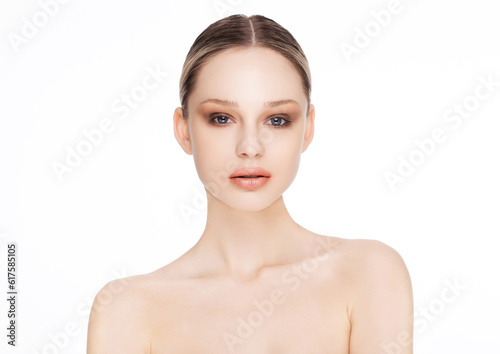 Beauty fashion model with natural makeup skin care and spa treatment