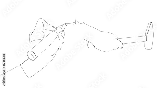 One continuous line of Hammer drawn by with felt tip pen. Thin Line Illustration vector Construction Industry concept. Contour Drawing Creative ideas.