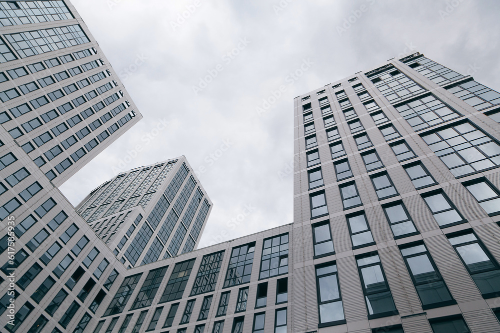 Glass, high-rise buildings, taken from below. Office buildings Glass, high-rise buildings, taken from below. Office buildings