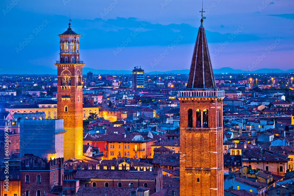 Obraz premium Verona towers and rooftops evening view, tourist destination in Veneto region of Italy