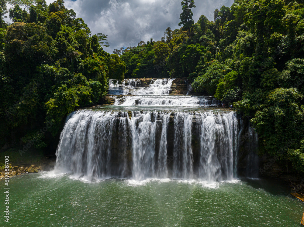 Beautiful aerial drone survey of Tinuy an Falls in Bislig, Surigao del Sur. Philippines.