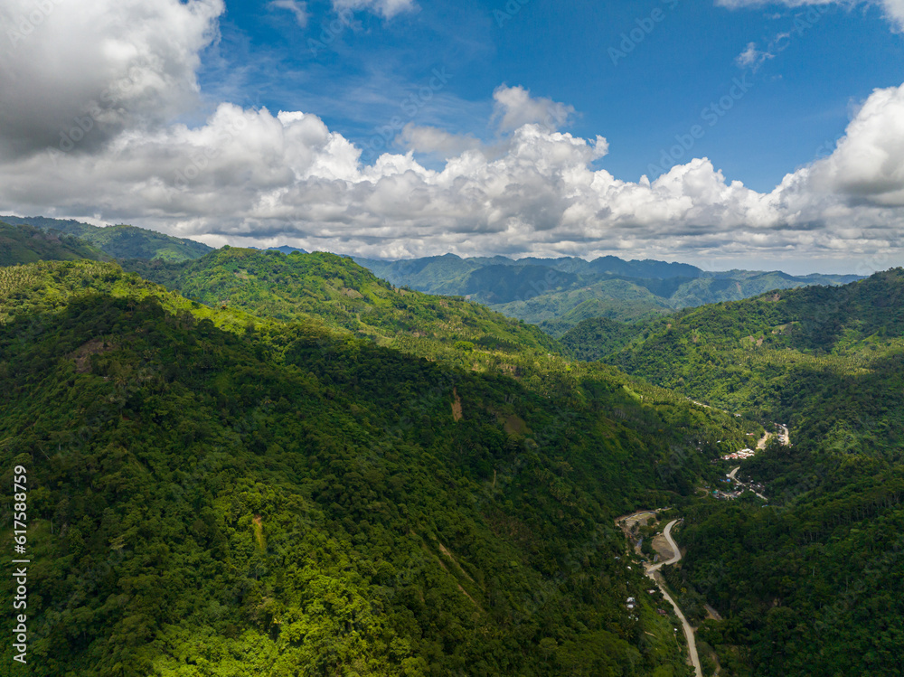 Overhead shot of mountain river stream on summer landscape. Philippines.