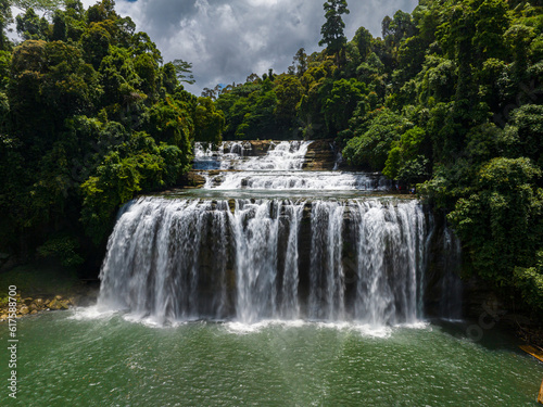 Beautiful aerial drone survey of Tinuy an Falls in Bislig, Surigao del Sur. Philippines.