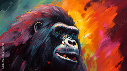 ai generated gorilla in the sky neon oil painting thick brushstrokes