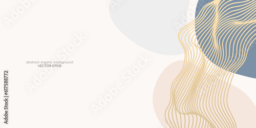 Abstract luxury background wavy gold gradient lines and organic shapes pastel earth tone colors. Minimal modern design template with space for text. Vector illustration.