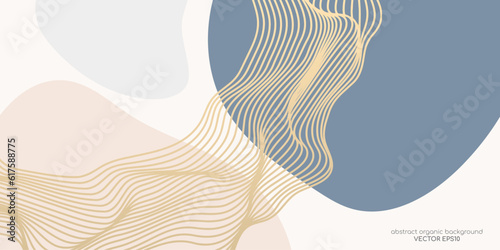Abstract luxury background wavy gold gradient lines and organic shapes pastel earth tone colors. Minimal modern design template with space for text. Vector illustration.