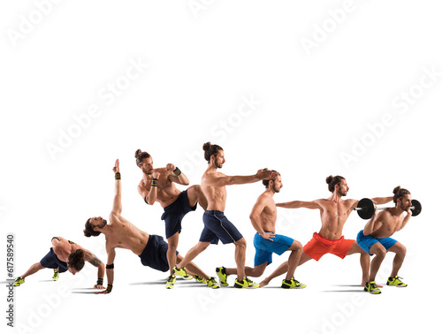 Man in a stretching pilates and fitness workout positions