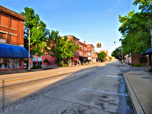 Route 66 historic downtown Sapulpa, Oklahoma. Early morning summer. Small town USA photo