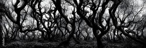 A wild, dark forest, black and white natural background, ai generated