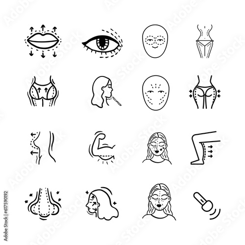 Plastic surgery icon set in thin line style Vector illustration 