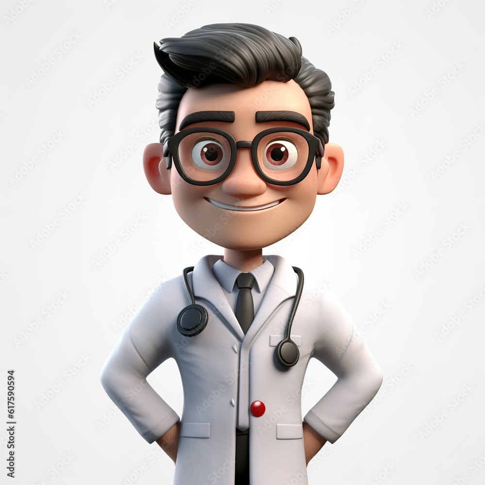 3d cartoon character doctor wears glasses, Hanging a stethoscope, created with Generative AI technology. created with generative AI technology. 3d cartoon character doctor wears glasses, Hanging a stethoscope, created with Generative AI technology. created with generative AI technology.