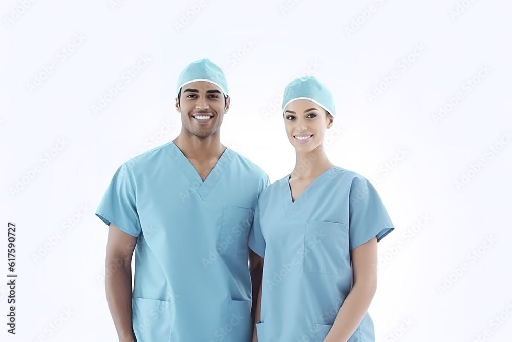 Portrait of smiling medical nurse team in hospital, Unity concept. created with generative AI technology. Portrait of smiling medical nurse team in hospital, Unity concept. created with generative AI technology.