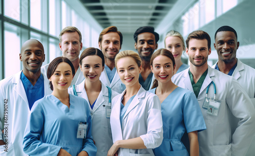 Portrait of smiling medical doctor team in hospital, Unity concept. created with generative AI technology.