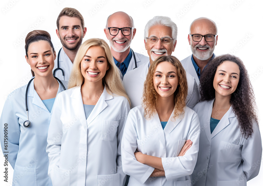 Portrait of smiling medical doctor team in hospital, Unity concept. created with generative AI technology. Portrait of smiling medical doctor team in hospital, Unity concept. created with generative AI technology.