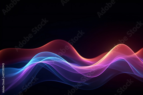 Abstract background with a colorful dynamic wave. Glowing lines on dark background generative AI
