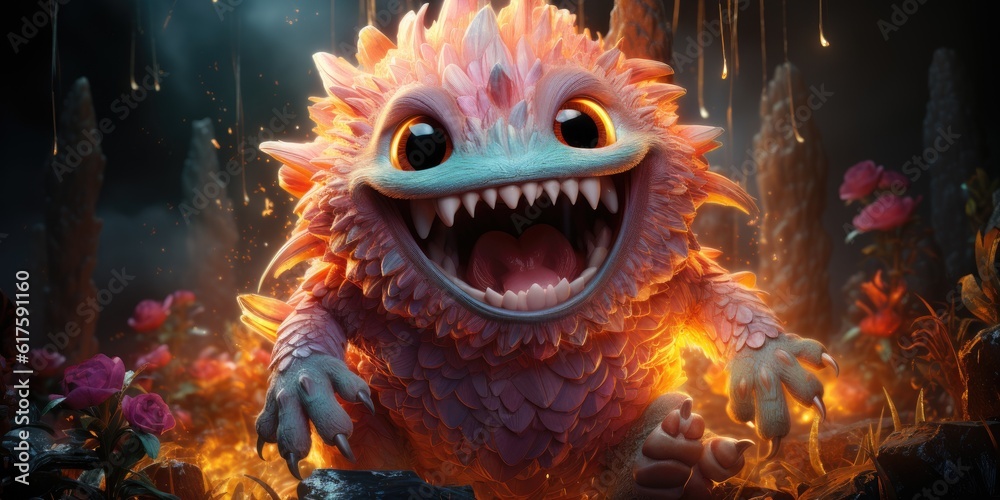 A very cute lightning creature with a big smile a funny cartoon Background - Detailed, artistic surrealism Creature photography Backdrop created with Generative AI Technology