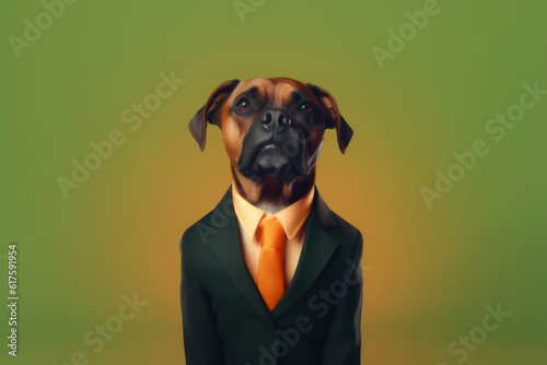 A portrait of a Dog wearing a business suit. AI Generated