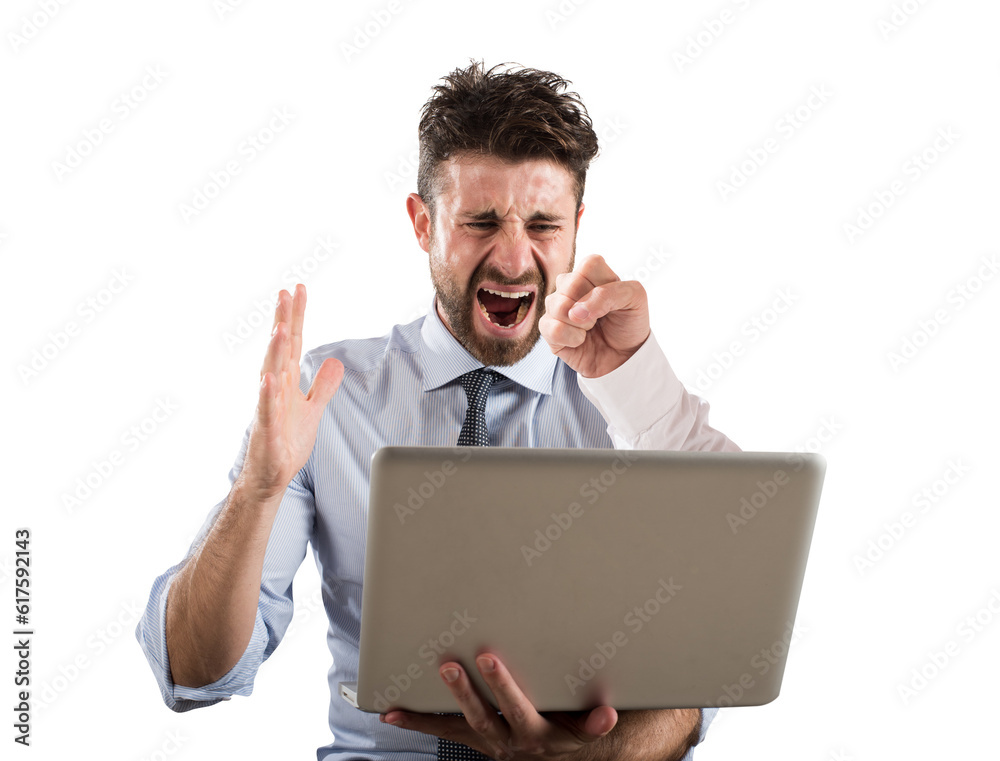 Man gets a punch from the screen of his computer. Cyber bullying concept Man gets a punch from the screen of his computer. Cyber bullying concept