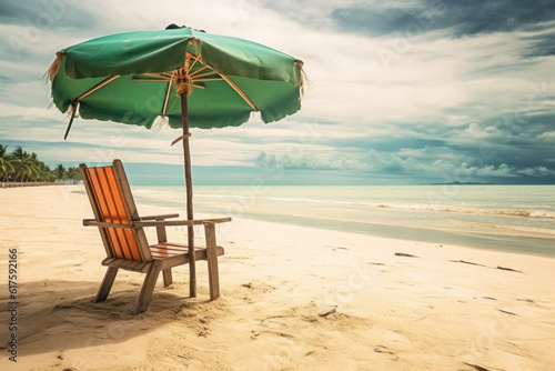 beach chairs and umbrella