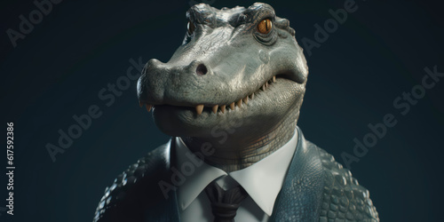 A portrait of a Alligator wearing a business suit. AI Generated