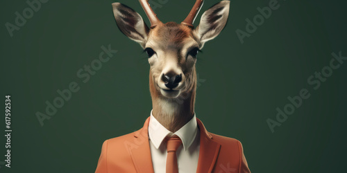 A portrait of a Axis deer wearing a business suit. AI Generated