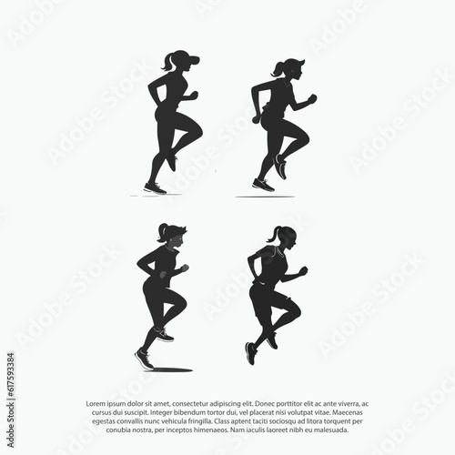 Run. Running girl or women, vector set of isolated silhouettes black and white for animation or poster resizeable vector photo