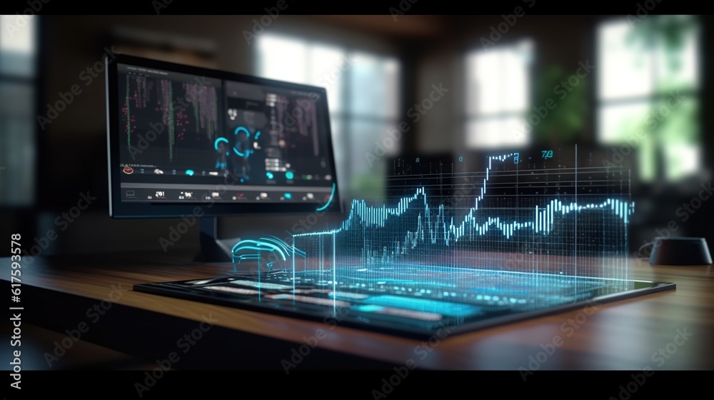 Visualizing Stock Market Trends: Immersive Office Atmosphere with a Holographic Stock Chart Dashboard
