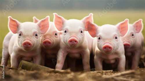 A Cute Portrait of a Farrow or Litter of Baby Piglets