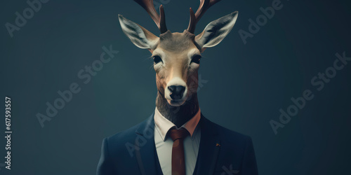 A portrait of a Dear wearing a business suit. AI Generated