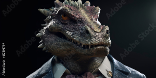 A portrait of a Dragon wearing a business suit. AI Generated