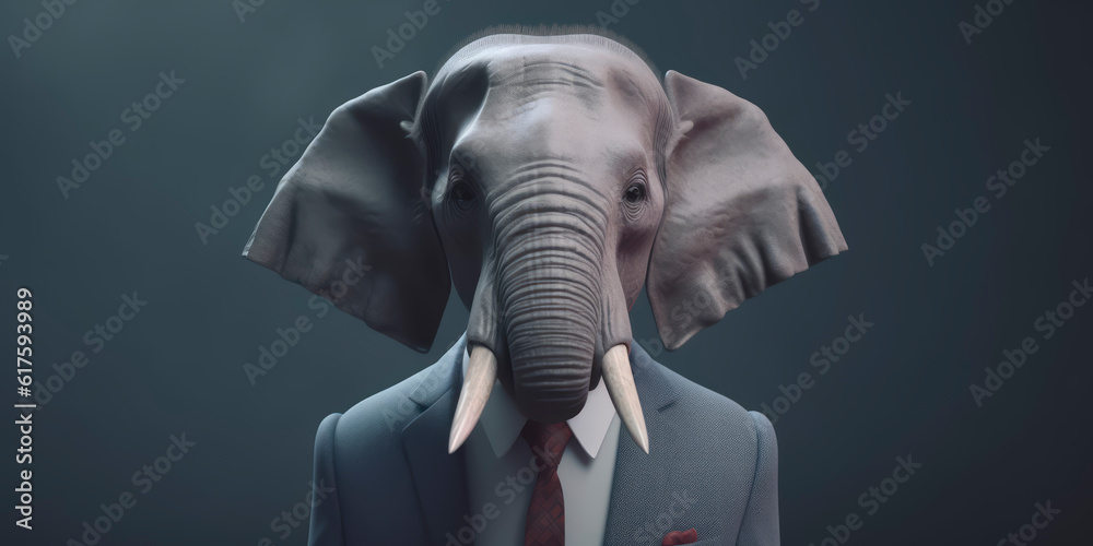 A portrait of a Elephant wearing a business suit. AI Generated