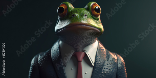 A portrait of a Frog wearing a business suit. AI Generated