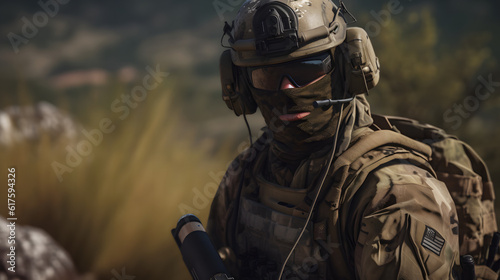 Soldaten der Spezialeinheit, Armeesoldat patrouillierten an der Front , Generative AI	
 photo