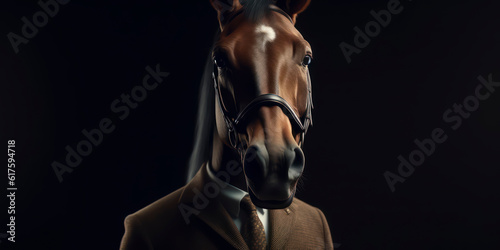 A portrait of a Horse wearing a business suit. AI Generated