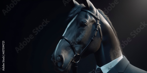 A portrait of a Horse wearing a business suit. AI Generated