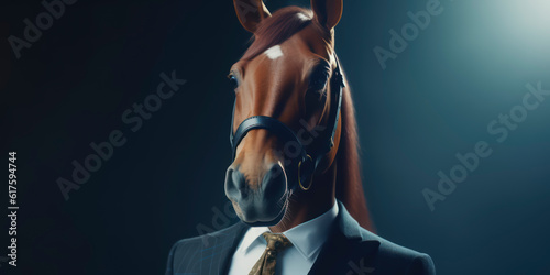 A portrait of a Horse wearing a business suit. AI Generated © Fernando