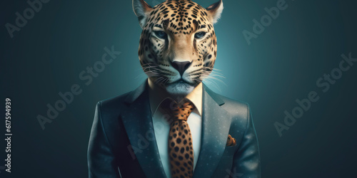 A portrait of a Jaguar wearing a business suit. AI Generated