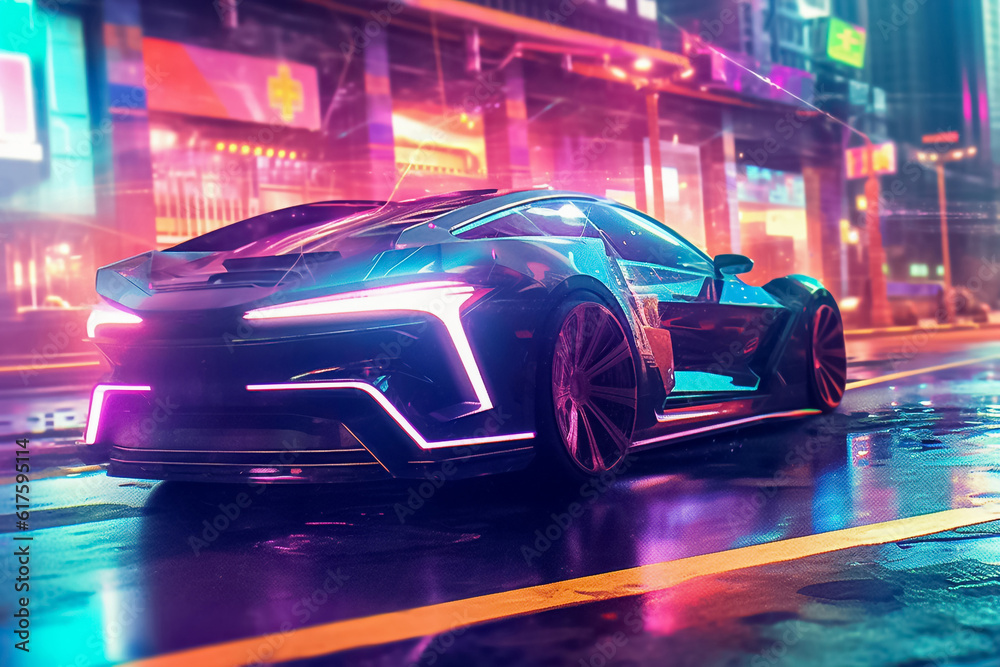 Captivating electric car radiating a mesmerizing display of shimmering lights, epitomizing futuristic elegance and eco-conscious luxury. generative Al. Captivating electric car radiating a mesmerizing display of shimmering lights, epitomizing futuristic elegance and eco-conscious luxury. generative Al.