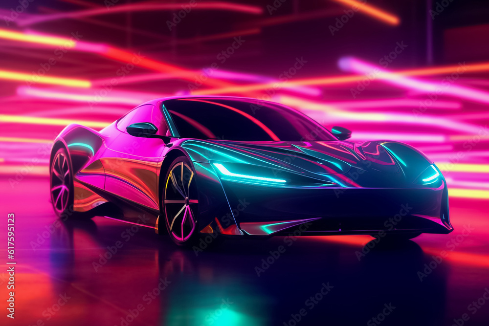 Captivating electric car radiating a mesmerizing display of shimmering lights, epitomizing futuristic elegance and eco-conscious luxury. generative Al. Captivating electric car radiating a mesmerizing display of shimmering lights, epitomizing futuristic elegance and eco-conscious luxury. generative Al.