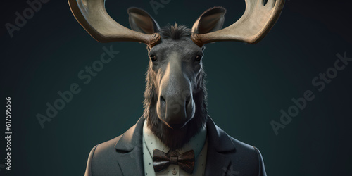A portrait of a Moose wearing a business suit. AI Generated
