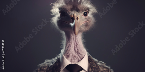 A portrait of a Ostrich wearing a business suit. AI Generated